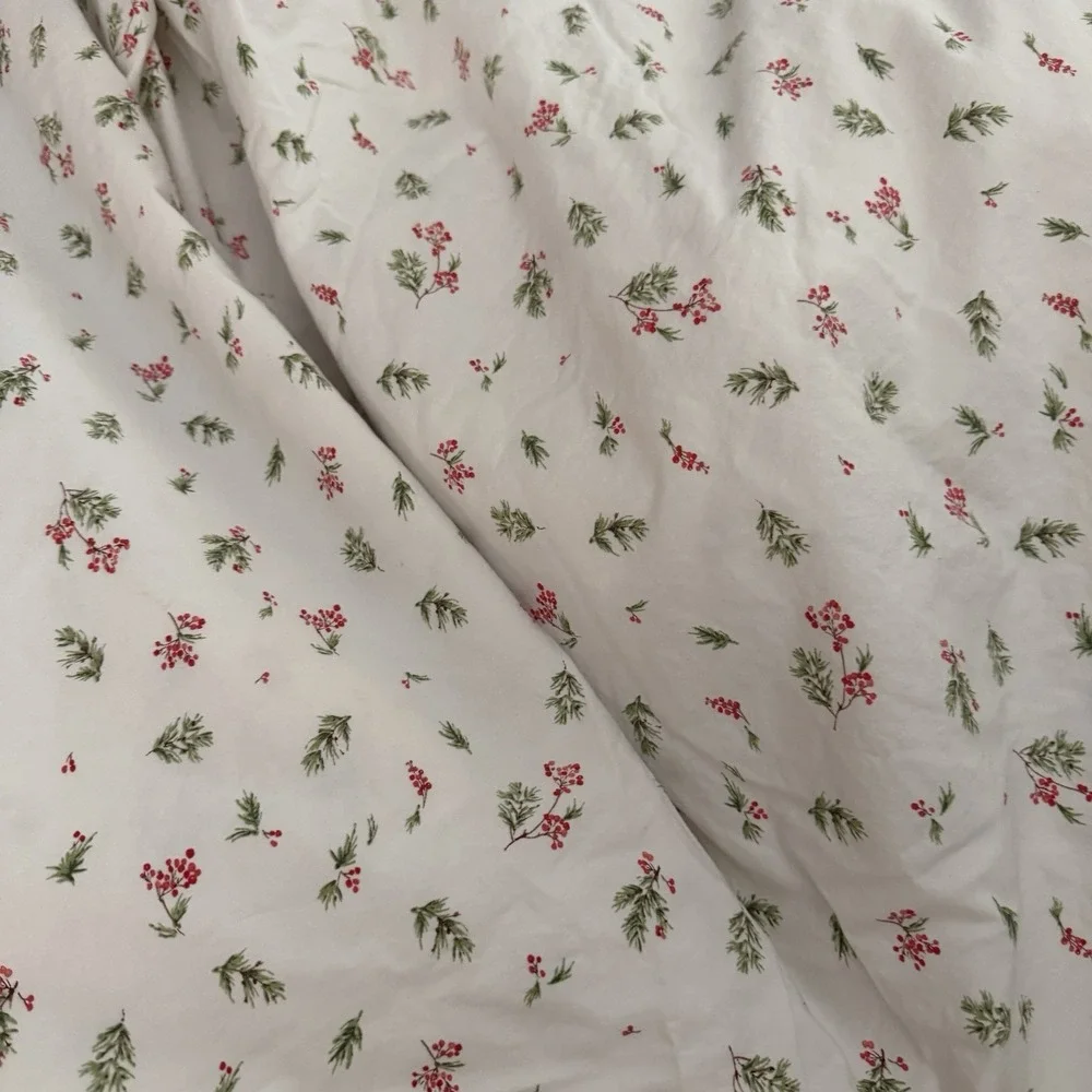 Ralph Lauren Mackenzie Holly Queen Size Flat Bed Sheet Case Berry Red Green Xmas